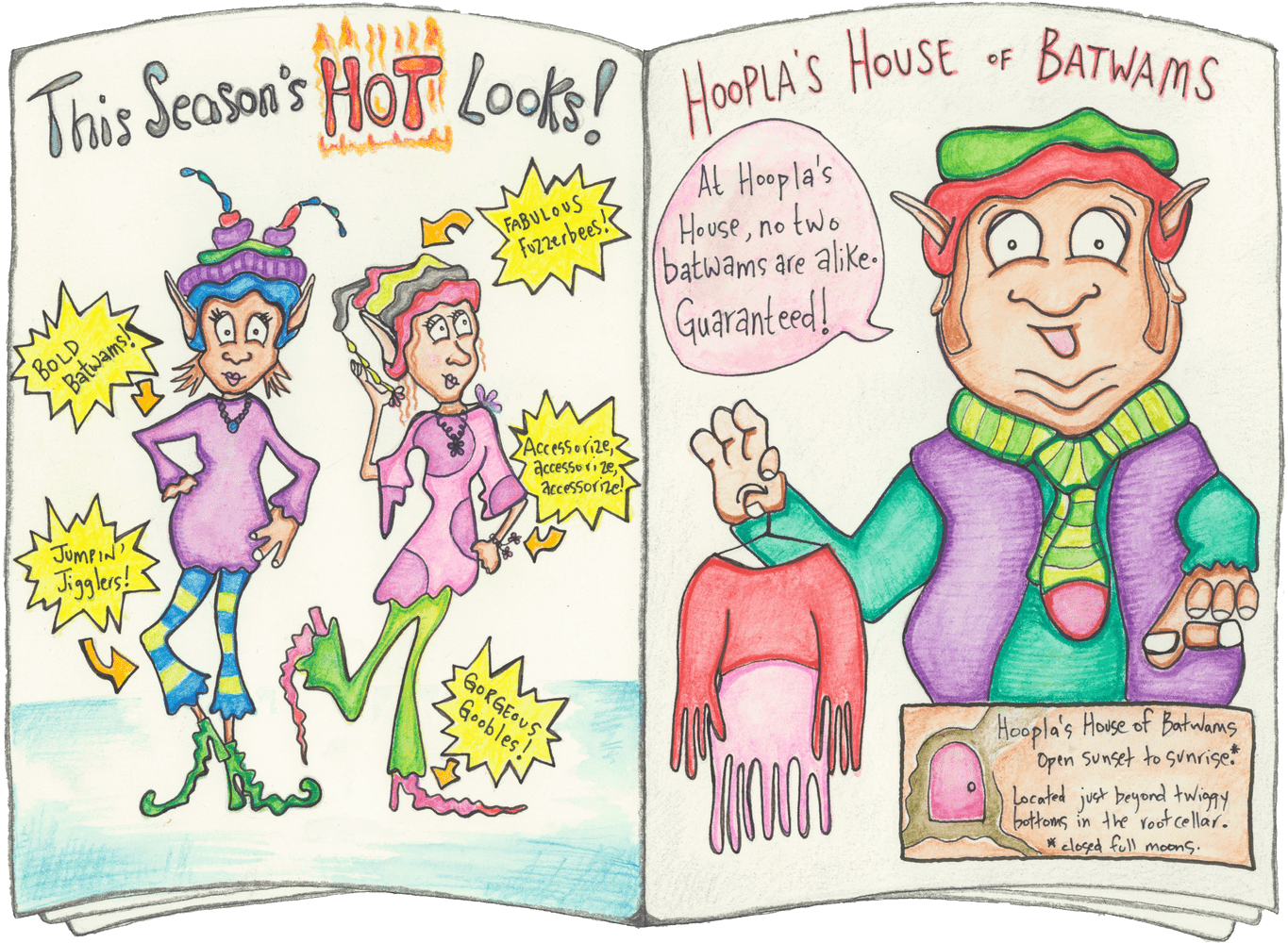 A magazine showing the hot fashions of the season from Hoopla's House of Batwams